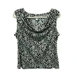 Charter Club Womens XL Black Brown Gray Sleeveless Blouse Draped Front Geometric